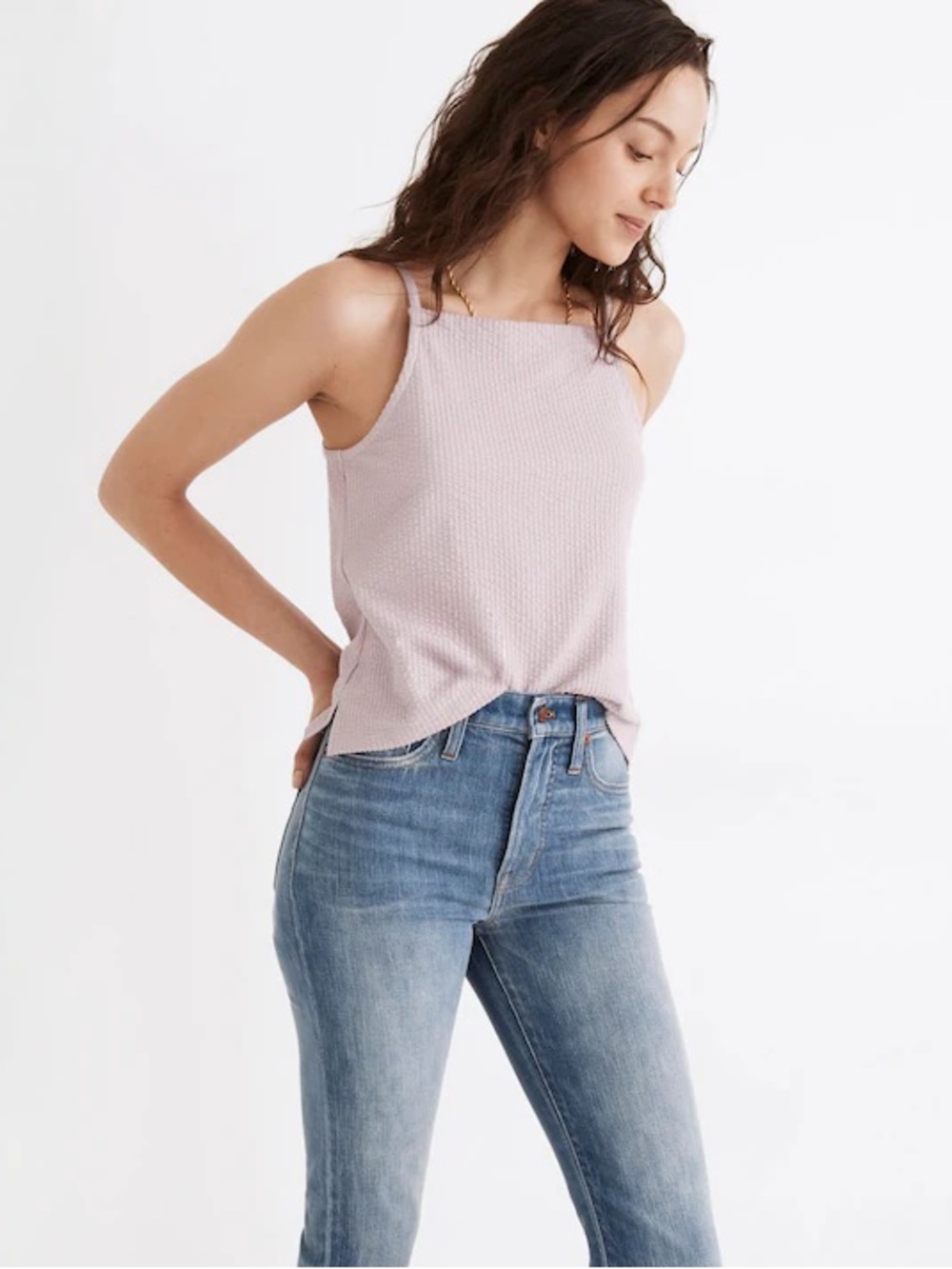 Madewell Seersucker Apron Tank Top Large Lilac